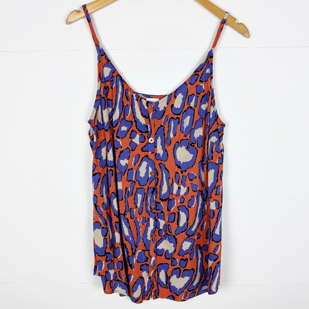 Cabi Isla Cami Tank Top Style 5040 Button Front Orange Blue Printed Size Medium